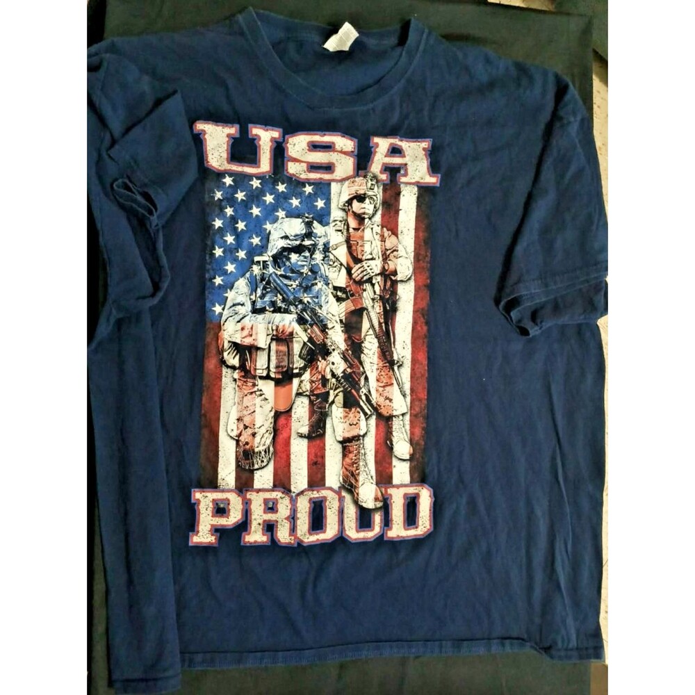 USA Proud Military Soldiers American Flag Graphic T-Shirt Navy Blue 3XL